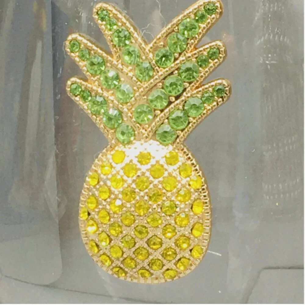 x2 Rachel Zoe Rhinestone Pineapple Stemless Wine Glass Set Bling Tropical 19oz